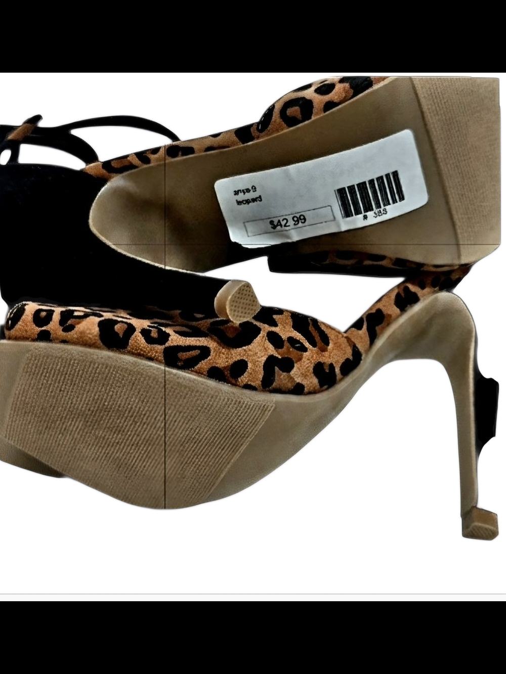 LILIANA Leopard & Black Buckle Ankle Strap Peep-Toe Stiletto Heels (Size 7.5) - Picture 4 of 15